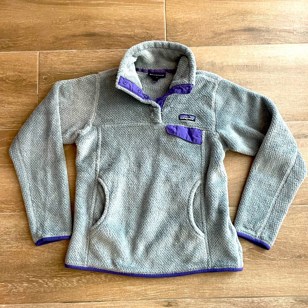 Patagonia Gray Fleece Pullover with Purple Accents
